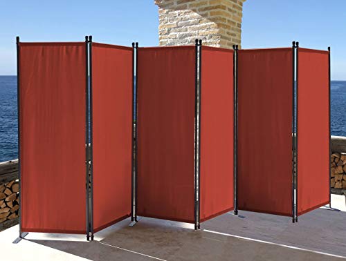 QUICK STAR Paravento da Giardino 340 x 165 cm 6 parti pieghevole Divisorio in Tessuto Balcone Protezione della Privacy Rosso-Arancio