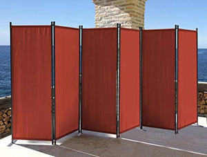 QUICK STAR Paravento da Giardino 340 x 165 cm 6 parti pieghevole Divisorio in Tessuto Balcone Protezione della Privacy Rosso-Arancio