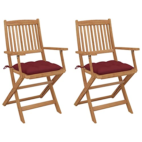 vidaXL Sedie da Giardino Pieghevoli 2pz con Cuscini Massello d'Acacia
