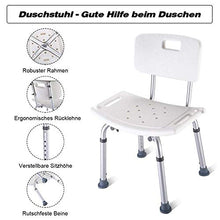 Sedia da doccia con schienale 6 marce Sedia da bagno per anziani regolabile Sedia da doccia Panca Sgabello Sedile Sedia da bagno antiscivolo-bianca