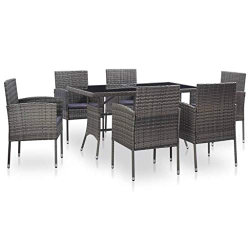 Set da Pranzo per Esterni 7 pz con Cuscini in Polyrattan Grigio
