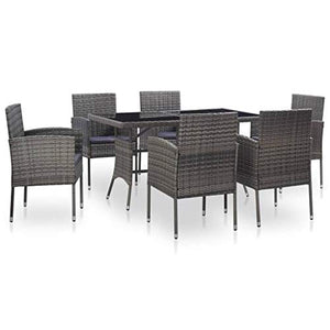 Set da Pranzo per Esterni 7 pz con Cuscini in Polyrattan Grigio