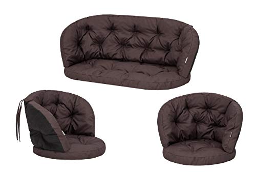 Set di 2 cuscini per panca in rattan, cuscini per panca e panca, colore marrone