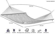 The Garden Hammocks® - Amaca in corda di cotone organico (GOTS), doppia larghezza (1,5 m di larghezza x 4 m di lunghezza totale) senza supporto, barre in legno FSC, capacità di 204 kg