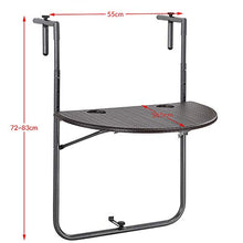 BAKAJI Tavolo Tavolino da Ringhiera per Esterno Balcone Pieghevole Salvaspazio Altezza Regolabile Struttura in Metallo e Piano in Polyrattan xon Portabicchieri Dimensione 60x64cm (Marrone)