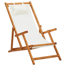 Wakects Sedia a Sdraio in Legno Pieghevole, Sedia Sdraio Reclinabile per Esterni, Poltrona Relax per Giardino Piscina e Spiaggia, Crema