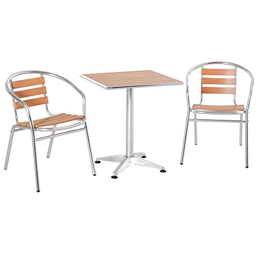 giordano shop Set Tavolo e 2 Sedie da Giardino in Alluminio Effetto Legno