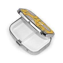 Scatola quadrata per pillole medicinali con foglie e fiori sulla senape, organizer per pillole da viaggio, per integratori di vitamine
