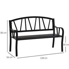 Outsunny Panchina da Giardino in Metallo Nero Impermeabile, Panca da Esterno in Ferro 2 Posti, 128x56x86cm