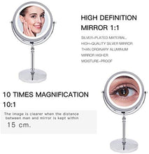 Specchio Specchi da Trucco 10x ingrandimento con specchi Cosmetici a LED Luminosi a Forma Rotonda Desktop Vanity Doppio Lato Specchi retroilluminati