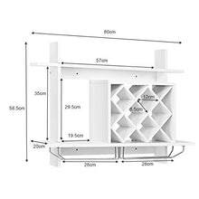 Goplus Portabottiglie da Parete Scaffale in Legno Portabicchieri Bianco 80x58,5x20 cm
