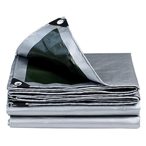 Telo Impermeabile Bifacciale in PE, per La Copertura di Mobili da Giardino Campeggio Tetto Bordi Ispessiti con Occhielli 180 G/M² Argento/Verde(Size:2×1.5M)