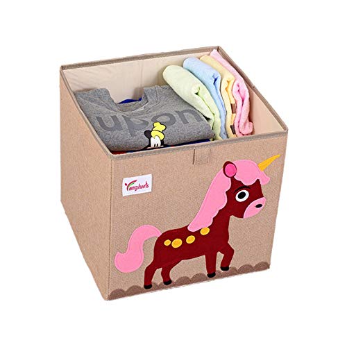 SHIBOHAN Scaffale di Immagazzinamento Cartoon Kids Toy Storage Box Foldable Washable Thickened Fabric Cotton Linen Home Wardrobe (Color : Horse, Size : A)
