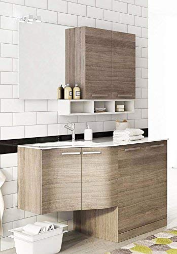 Mobile lavanderia p/lavatrice-asciugatrice e carrelli cesti bucato, colore rovere scuro e bianco - Misura: L.131 P.35/62 cm,top Lavabo In Ocritech Con Vasca Integrata