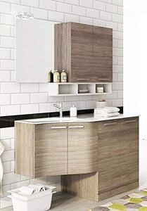 Mobile lavanderia p/lavatrice-asciugatrice e carrelli cesti bucato, colore rovere scuro e bianco - Misura: L.131 P.35/62 cm,top Lavabo In Ocritech Con Vasca Integrata