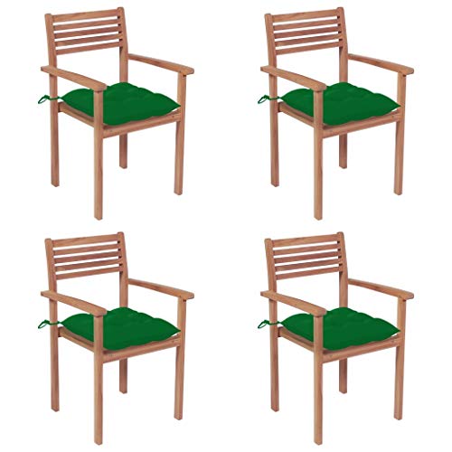 vidaXL Sedie Giardino 4 pz con Cuscini Verdi in Massello di Teak