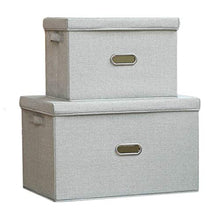 Sous NLIAN- Organizzatore Bin Pieghevole, Grande Pieghevole Cotone e Lino Grey Box con Coperchio Rimovibile e Maniglie for la casa Toddler Ufficio Nursery 2PCS
