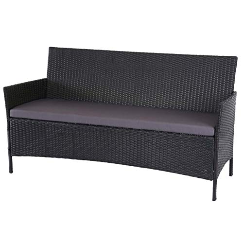 Mendler Serie Halden per l'esterno Divano Sofa 3 posti polyrattan Antracite con Cuscino Antracite
