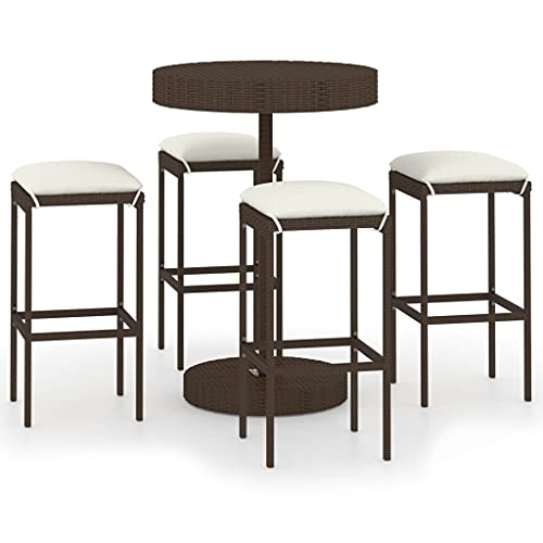 vidaXL Set da Bar da Giardino 5 pz con Cuscini in Polyrattan Marrone