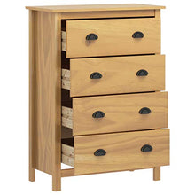 Mobile portaoggetti con 4 cassetti, cassettiera bianca in legno di pino massiccio per soggiorno, ingresso e camera da letto, 79 x 40 x 110 cm, marrone miele