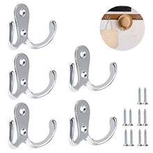 5 ganci doppi per accappatoio, in metallo, stile retrò, doppio appendiabiti per bagno, camera da letto, porta, parete con 10 viti (argento)