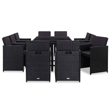 Tidyard Set da Pranzo da Giardino 11 pz con Cuscini in Polyrattan Nero,Set da Pranzo Giardino,Set di Mobili,per Balcone, Giardino o Terrazzo