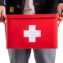 Scatola di Metallo per medicinali, Portaoggetti contenitori per Pronto Soccorso, Vassoio Rimovibile e scompartimenti Separati per Medicine, Strumenti Box Porta Medicine razioni 32x19x20cm - Rosso