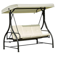 Outsunny Dondolo da Giardino 3 Posti con Tetto Parasole Trasformabile Letto in Poliestere Crema, 196 x 117 x 178cm