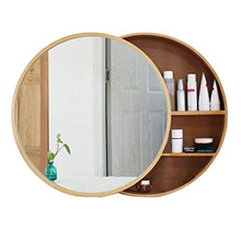 Bathroom mirror HXLQ Armadietto A Specchio, Specchio Rotondo A Parete con Contenitore,Specchio da Bagno in Legno Massello con Design Push-Pull, 50/60 / 70cm