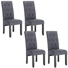 WOLTU Set 4 Sedie da Cucina Moderne Imbottite Poltrona da Pranzo Rivestiti in Tessuto di Lino Gambe in Legno, Grigio Scuro BH106dgr-4