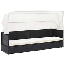 FAMIROSA Divano da Giardino con Tettoia in Polyrattan Nero