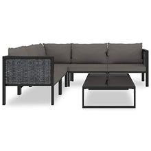 Tidyard Set 6 pz Divani Modulari Angolari da Giardino in Polyrattan Antracite con Tavolino in Vetro,Set Divani da Esterno in Rattan,Divano Angoalre ad Angolo,Divano Modulare