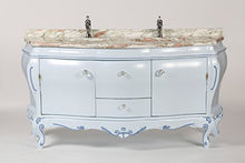 Legno&Design Mobile Bagno bombato Barocco Azzurro Piano in Marmo 2 Ante e 2 cassetti