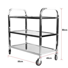 Estink - Carrello da servizio con ruote, 3 livelli in acciaio, carrello da cucina, vassoi da catering, grande carrello per il pranzo, trolley con freno per hotel e bagno, 850 x 900 x 450 mm, 1 pezzo