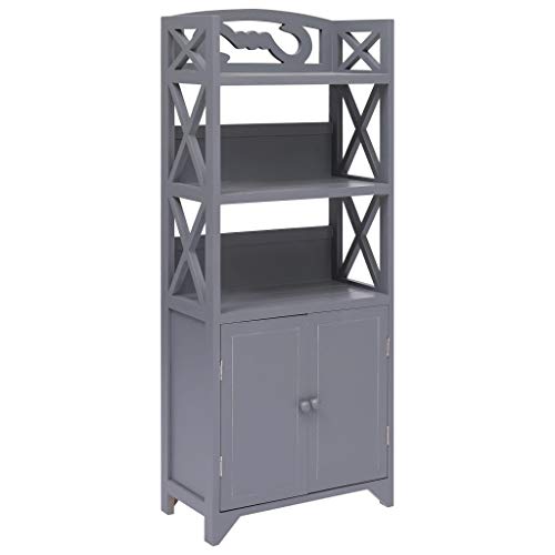 FAMIROSA Armadietto da Bagno Grigio 46x24x116 cm Legno di Paulownia