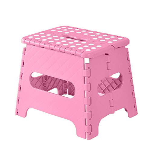Sgabello Pieghevole, con Piano Antiscivolo Compatto e Facile da riporre, per Cucina, Bagno, Giardino, casa, Perfetto per la Cucina e Il Bagno. 27×20.5×25cm Rosa.
