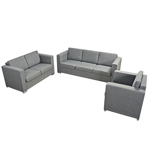 Tidyard 3 Pz Set di Divani in Stoffa,Divano da Soggiorno Grigio Chiaro,1 Poltrona Singola, 1 Divano a 2 posti ed 1 Divano a 3 posti
