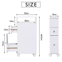ease Mobile da bagno con ruote con 2 cassetti Carrello portaoggetti da cucina in legno Mobile da bagno 15 × 33 × 66.5 CM Bianco