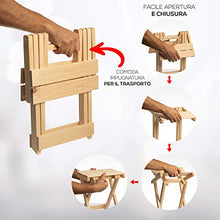 GIURIC Sgabello in Legno Pieghevole Ultraleggero Salvaspazio 2a Rev. Made in Italy Utile per Esterno ed Interno, Campeggio e Giardino. Robusto Come Sedia o Tavolino. Richiudibile Ergonomico