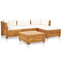 vidaXL Set Divani da Giardino 5 pz con Cuscini Salotto da Esterni Salottino per Patio Mobili da Giardino in Legno di Acacia Bianco Crema