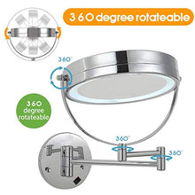 Specchio per Il Trucco a Parete LED Double Sided 1X / 10X Specchio ingranditore da Trucco Girevole Allungabile per Bagno Hotel Alimentato, USB Ricaricabile, Bronzo