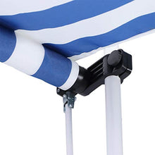 lyrlody, tenda da balcone, a scomparsa manuale, con braccio snodato per l'uso in giardino in cortile, 3 x 1,2 m (blu e bianco)