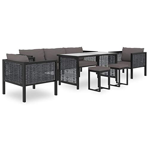 SKM Set Divani da Giardino 8 pz con Cuscini in Polyrattan Antracite (57.22kg)
