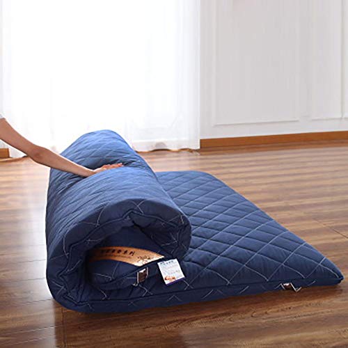 WSZGR Tradizionale Giapponese Pavimento Futon Materassi,100% Cotone Trapuntato Tatami Pieghevole Cuscino Stuoie per Yoga Meteria Blu 90x200cm/35x79inch