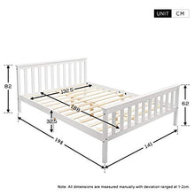 Doppelbett Holzbett 135 x 190 cm, Massivholzbett mit Lattenrosten, Kieferbett für Erwachsene, Kinder, Jugendliche, weiÃƒ