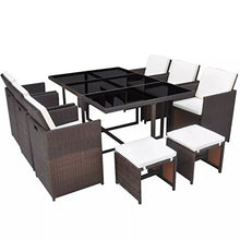 UnfadeMemory Set da Pranzo da Giardino Tavolo e Sedie da Esterno 11 pz con Cuscini Polyrattan Marrone