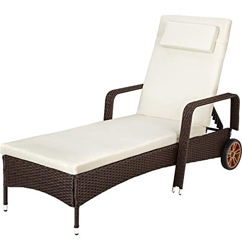 TecTake 800790 Lettino Poly Rattan, Arredamento da Giardino, Sdraio Prendisole, Divano Sedia Mobili, Esterno Patio - Disponibile in Diversi Colori (Marrone Misto)