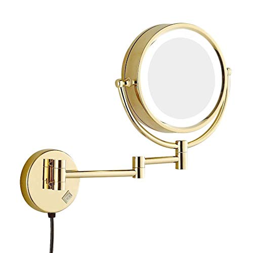 XZGang L'oro rotonda dello specchio di bellezza, l'illuminazione dello specchio di montaggio a parete LED Piegare interruttore specchio da rasatura Illuminato Specchio Touch Sensor dimmerabile Chiaris