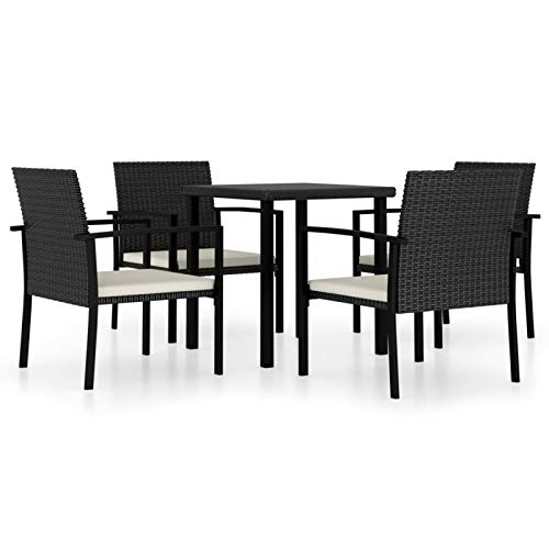 Tidyard Set 5pz da Pranzo da Giardino con Cuscini, Tavolo Sedie da Giardino, Set Mobili da Giardino in Polyrattan,Tavolo Rettangolare e 4 Poltrone in Rattan