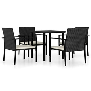 Tidyard Set 5pz da Pranzo da Giardino con Cuscini, Tavolo Sedie da Giardino, Set Mobili da Giardino in Polyrattan,Tavolo Rettangolare e 4 Poltrone in Rattan